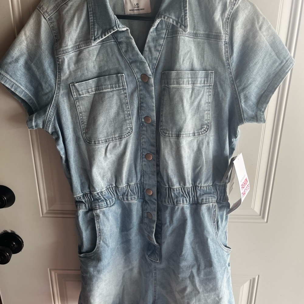 Denim Short Sleeve Jumpsuit